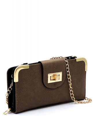 Fashion Turn Lock Crossbody Wallet AD041 TAUPE